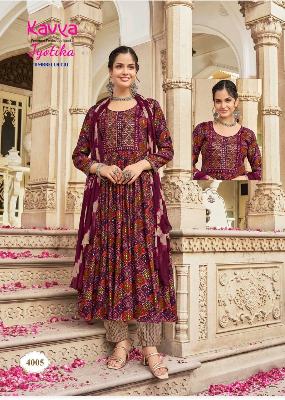 Kavya Jyotika Vol 4 Capsule Foil Print Wholesale Readymade Salwar Suit Catalog — Wholesale Salwar Suits, Kavya wholesale from Surat - Gallery Image 4